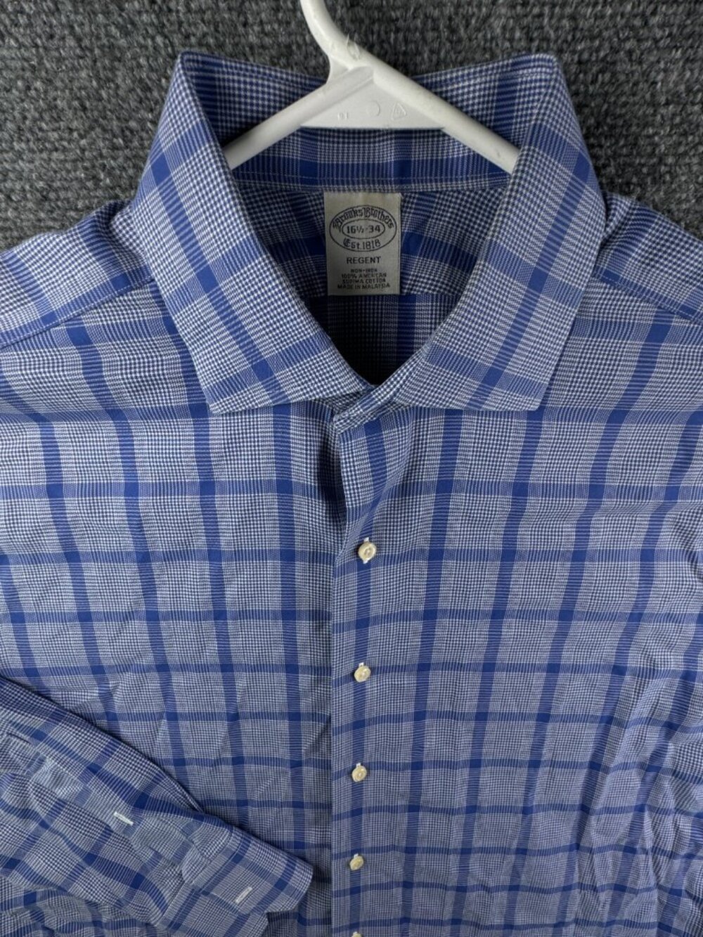Brooks Brothers Non Iron Button Up Shirt Long Sleeve Blue Plaid 16.5 34 Regent